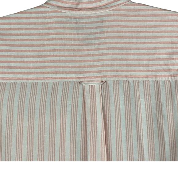 J. Crew Womens Boy Fit Washed Cotton Linen Shirt Pink White Stripe Button Up 4T - Picture 9 of 12